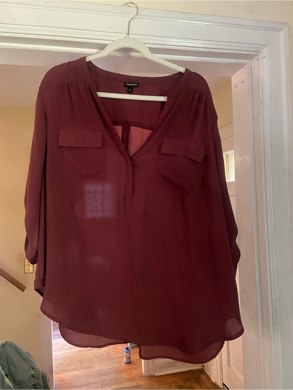 torrid Wine Sheer V-Neck Button-Front Blouse